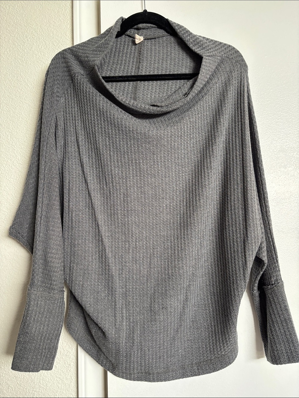 Wishlist Gray Ribbed Cowl-Neck Sweater Top